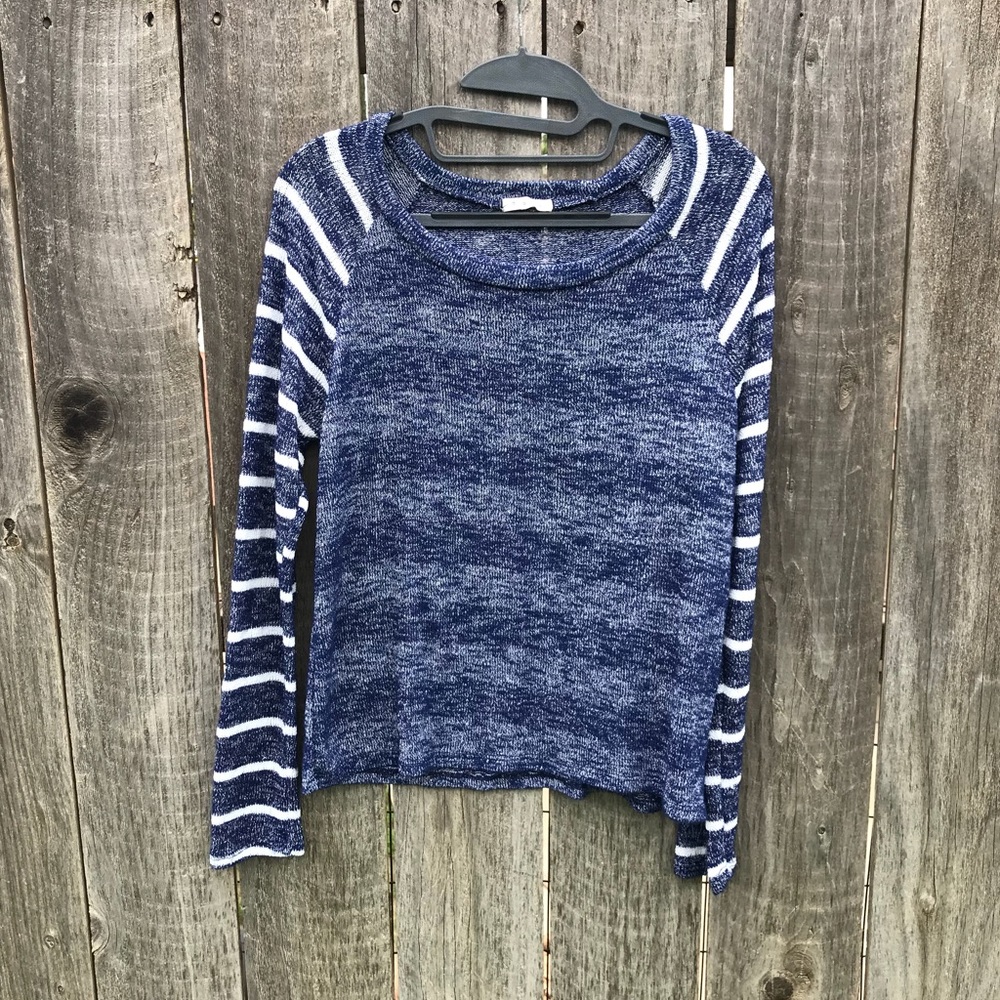 Blue and White Striped Knit Sweater